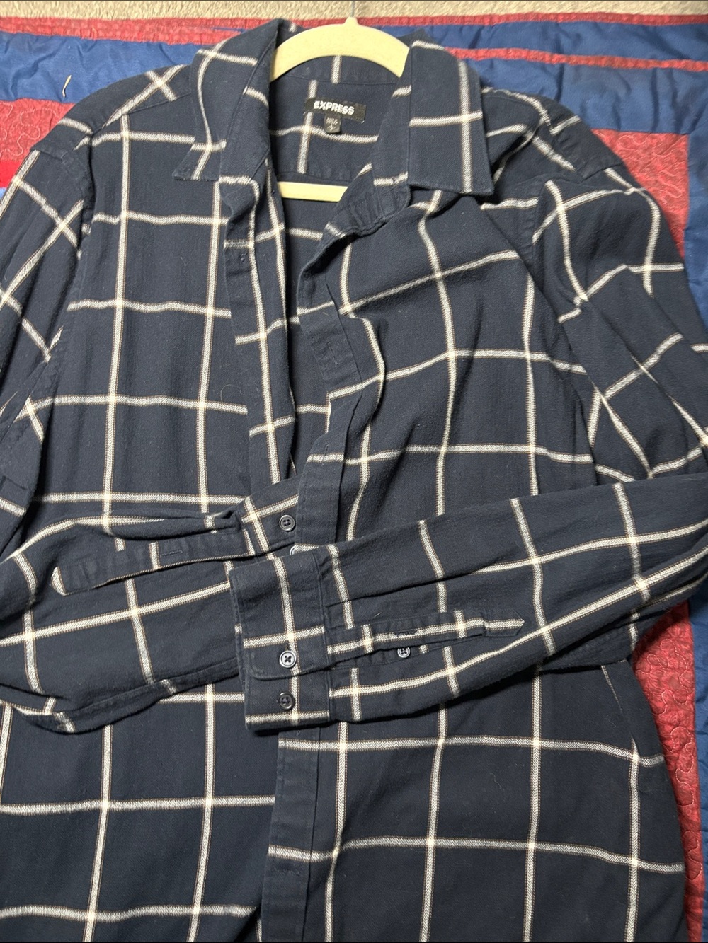 Express Navy and White Windowpane Lightweight Shirt Jacket